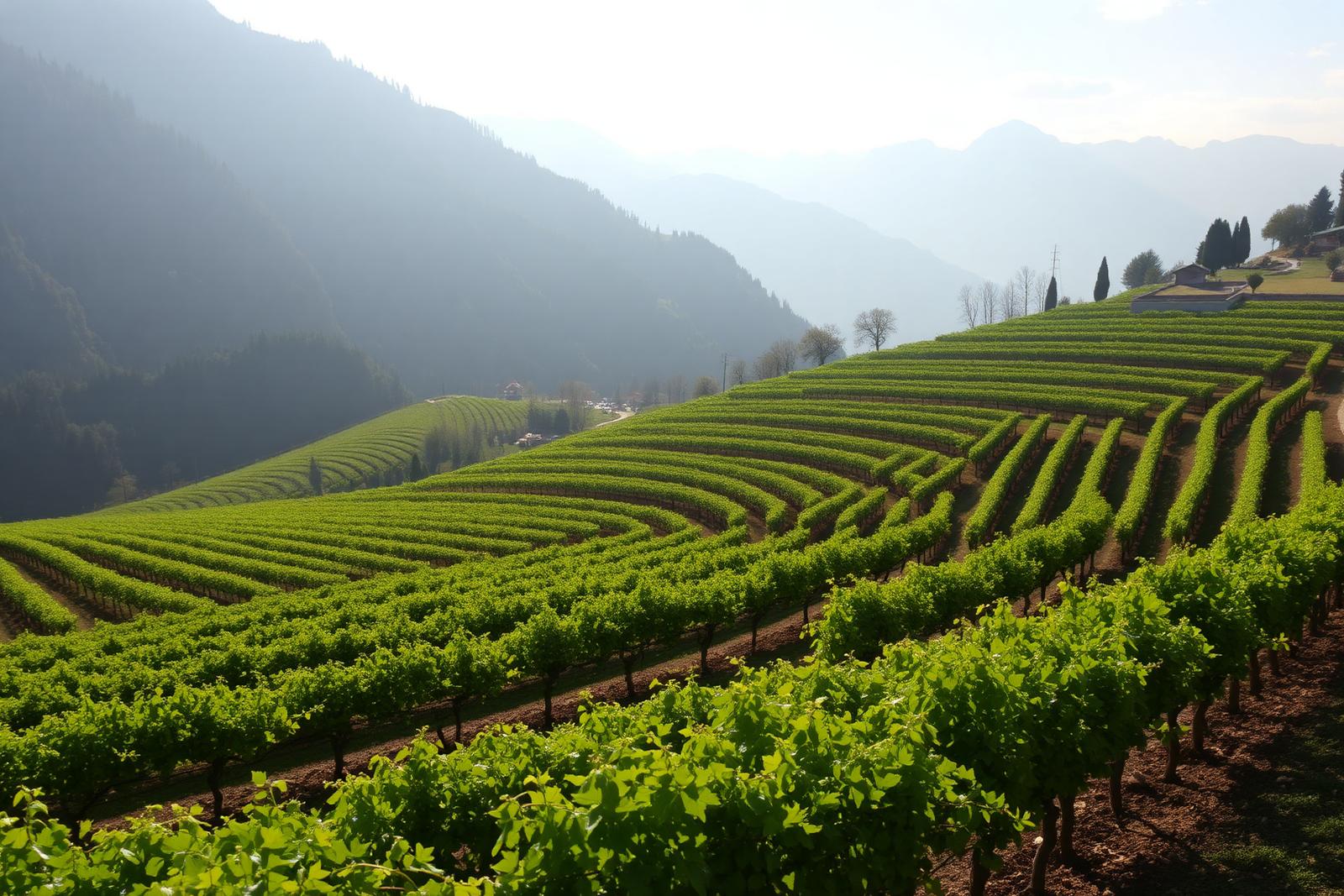 Vigneti terrazzati della Leventina in primavera